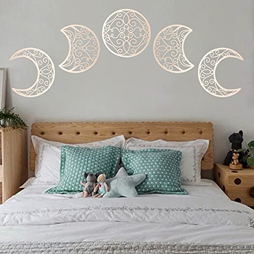 5 Stück Mondphase Wandaufkleber Mond Wanddeko Holz Mond Phase Wand Dekoration Wandtattoo DIY Mauer Inneneinrichtung Holz für Wohnzimmer Schlafzimmer von ZWPARTS