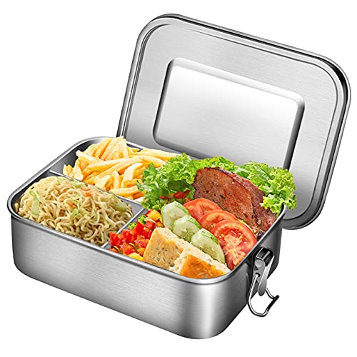 Edelstahl Brotdose Lunchbox für Erwachsene Kinder, 3 Fächern Bento Box Auslaufsichere Frischhaltedose mit Trennwand Brotzeitdose Brotbüchse BPA- & plastikfreie für Schule & Arbeit (1000 ML) von ZWPARTS