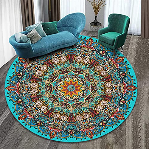 Teppich Baumwolle Rund 120cm Baumwollteppich Waschbar Groß Vintage Teppich Mandala Rund Boho Teppich für Wohnzimmer Beige Schlafzimmerteppich Flachgewebe,E,Diameter 140cm von ZWPILY