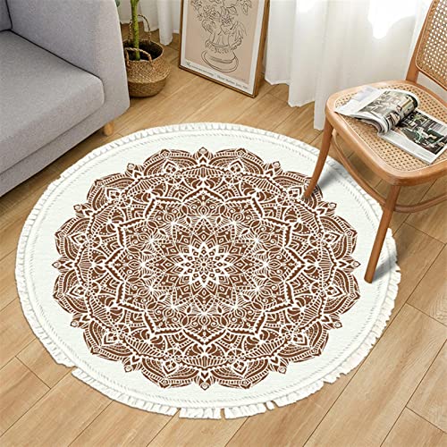 Teppich Rund 160 cm In-Outdoor Mandala Teppiche Boho Blume Muster Marokko Vintage Style Wohnzimmer Schlafzimmer Kinderzimmer Runder Teppich Bohemian Dekorative rutschfest,A,∅ 160cm von ZWPILY