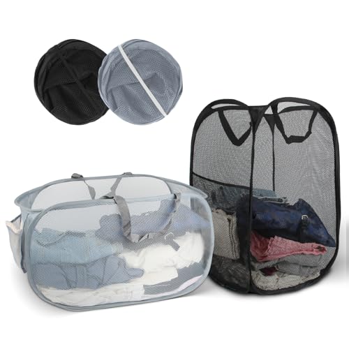 2 Stück Pop up Wäschekorb, Masche Faltbarer Wäschekorb 36 x 36 x 58cm Klappbarer Wäschekorb mit Henkel, Wäschekorb Klappbar Wäschekorb Faltbar Für Badezimmer Wohnheim Reisen von ZWQLZG
