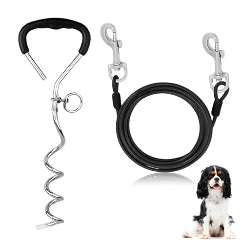 Bodenanker Hund, Erdanker Bodenanker Trampolin Set 17 Zoll Hund Anlegepflock für Große Hunde Robuste Erdanker für Trampolin mit 3m Schleppleine Rostfrei Sicherung Set für Kleine Bis Mittlere Hunde von ZWQLZG
