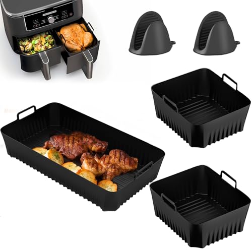 Heißluftfritteuse Zubehör 3 Stück Heißluftfritteuse Zubehör für Ninja Foodi Silikonform Airfryer Zubehör 5.2L 10.4L für AF500EU Luftfritteuse mit 2 x Silikonhandschuhe von ZWQLZG