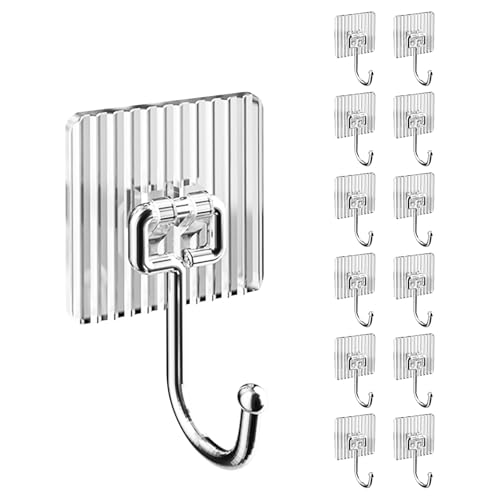 ZWQLZG 12 Stück Klebehaken Extra Stark, Durchsichtige Haken Selbstklebend Wasserdicht Deckenhaken Selbstklebend, Selbstklebende Haken Bohrfrei Klebehaken Transparent für Bad, Küche, Büro (Weiß) von ZWQLZG