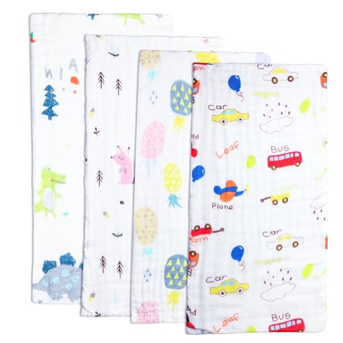 ZWQLZG 4 Stück Baby Musselin Waschlappen, Spucktücher Mulltücher, Musselintücher 25x50cm, Waschlappen Baby aus Reiner Baumwolle, Musselin Spucktuch für Mädchen und Jungen Handtücher von ZWQLZG