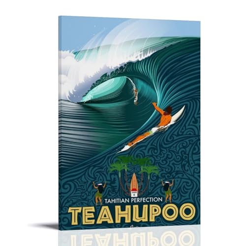 ZWSYHJ Teahupo'oRetro Ästhetische Leinwand-Wandgemälde, verschiedene Stile der Druckherstellung, Schlafzimmer, Wanddekoration, Rahmenstil, 50 x 75 cm von ZWSYHJ