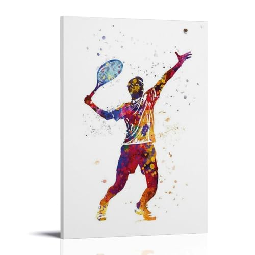 ZWSYHJ Tennis-Aquarell-Retro-Asthetische Leinwand-Wandgemälde, verschiedene Stile der Druckherstellung, Schlafzimmer, Wanddekoration, Rahmenstil, 60 x 90 cm von ZWSYHJ