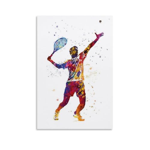 ZWSYHJ Tennis-Aquarell-Retro-Asthetische Leinwand-Wandgemälde, verschiedene Stile der Druckherstellung, Schlafzimmer-Wanddekoration, ungerahmt, 60 x 90 cm von ZWSYHJ