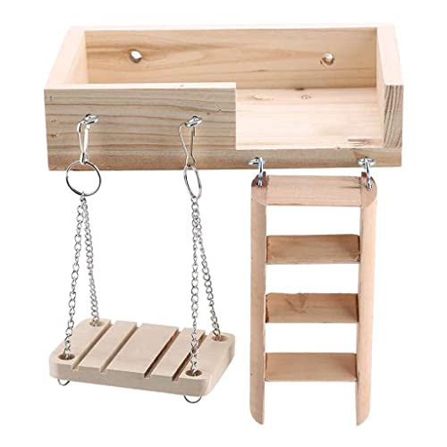 Chinchilla 3-teiliges Set aus Naturholz Plattform Leiter Brücke Schaukel Ständer für Papagei Hamster Igel Naturholz Hamster von ZWTPGKRD