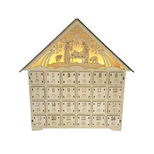 Holz-Weihnachts-Adventskalender, Weihnachts-Countdown-Kalender mit LED-Beleuchtung und 24 Schubladen, Urlaubsdekorationen Holz-Weihnachts-Adventskalender, Weihnachts-Countdown-Kalender mit LED-Beleuchtung und 24 Schubladen, Urlaubsdekorationen von ZWTPGKRD