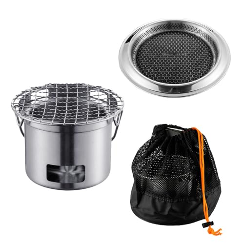 Metall Camping Ofen Brennen Tragbare Lagerfeuer Grills 304 Edelstahl Textur Geschenk für Camping-Enthusiasten Multifunktionales BBQ von ZWTPGKRD