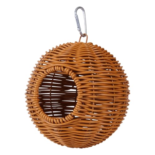 Rundes Vogelnest zum Aufhängen mit simulierter Rattan-Textur, Vogelnest für Haustiere, Vögel, runde, ruhende Hängematte, Käfigzubehör, Nymphensittich-Hängenest mit Rattan-Design von ZWTPGKRD