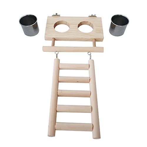 Vogel-Futternäpfe aus Edelstahl, Holzplattform mit Leiter, Spielzeug für Nymphensittiche, Papageien, Sittiche, Sittiche, Sittiche, Sittiche, Sittiche, Sittiche, Sittiche, von ZWTPGKRD