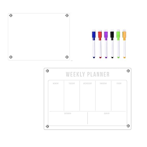 Wochenkalender für Kühlschrankplaner, Tafel, funktionaler Acryl-Kalender, Wanddekoration, organisierte Notizen, kleine Woche, Mahlzeitenplaner, 2 Stück Wochenkalender für Kühlschrankplaner, Tafel, funktionaler Acryl-Kalender, Wanddekoration, organisierte Notizen, kleine Woche, Mahlzeitenplaner, 2 Stück von ZWTPGKRD