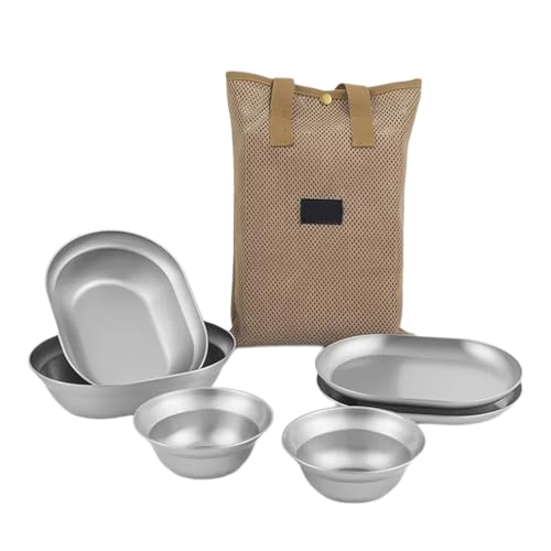 ZWTPGKRD 6/8/10-teiliges Edelstahl-Teller-Set aus Metall für Camping, leicht zu reinigendes Geschirr, Picknick-Geschirr, Abendessen für Camping von ZWTPGKRD