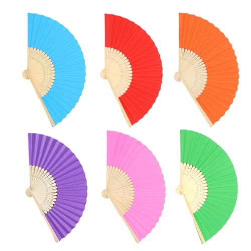 ZWTPGKRD 6-teiliges mehrfarbiges Hand-Kühlventilator-Set, künstlerisches Basteln, Malen, Hochzeiten, Partyzubehör, faltbare Hand für Frauen von ZWTPGKRD