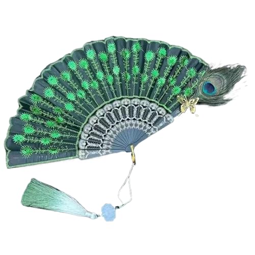 ZWTPGKRD Handfächer mit Stickerei, faltbar, Stickerei, Farbmuster, für Flapper-Accessoires und Kostümpartys, zusammenklappbar von ZWTPGKRD