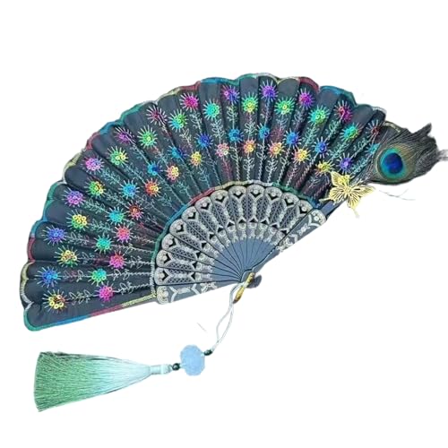 ZWTPGKRD Handfächer mit Stickerei, faltbar, Stickerei, Farbmuster, für Flapper-Accessoires und Kostümpartys, zusammenklappbar von ZWTPGKRD