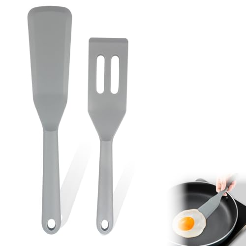 ZWWOGE 2 Stücke Pfannenwender Silikon,Antihaft Silicone Spatula,Spatula Wende,Hitzebeständig Pfannkuchen Spatula,Omelett Spatel,Mini Espatula für Kochen Ei Burger Pizza Steak Omelette Crepes(grau) von ZWWOGE