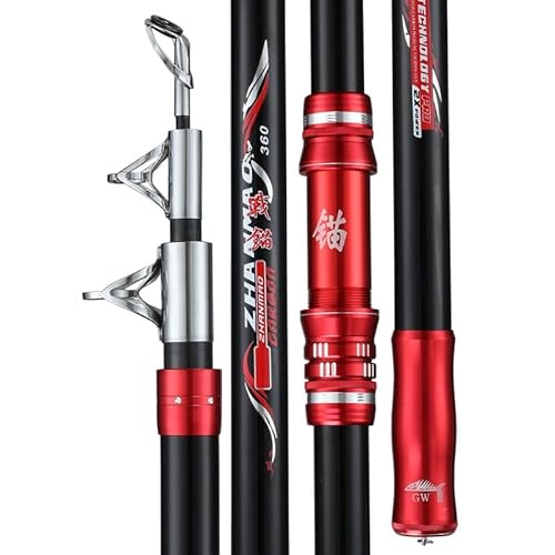 ZWWf 2.4-4.5M Carbon Angelrute 50kg über superharte Langstrecken-Wurfrute Teleskopseeboot Hochwertige Angelausrüstung (Off-White : Only Rod, Size : 3.9m) von YADLCR
