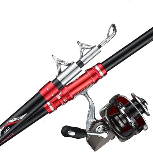 ZWWf 2.4-4.5M Carbon Angelrute 50kg über superharte Langstrecken-Wurfrute Teleskopseeboot Hochwertige Angelausrüstung (Off-White : Rod+Reel(6000) Kit, Size : 4.5m) von YADLCR