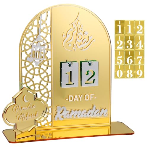 Ramadan Kalender aus Acryl, Ramadan Kalender Countdown, 30 Tage Eid Mubarak Kalender, Eid Mubarak Kalender DIY, Ramadan Adventskalender Zuhause Dekoration Geschenke für Kinder (Gold) von ZWXSTAR