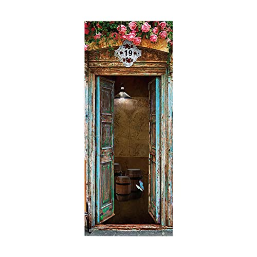 Tür tapeten 3d selbstklebend Holztüren B77 x H200cm Türposter Türaufkleber Abnehmbare Vinyl türfolie Fototapete diy Wandbild Wohnzimmer Schlafzimmer Kinderzimmer Badezimmer von ZWYHYP