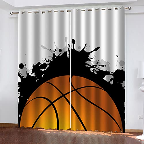 ZWYHYP 2 Stücke Gardinen Wohnzimmer Kinderzimmer Gekritzel-Basketball 2X B75x H166cm Thermovorhang Verdunkelungsvorhang Dekoschals Vorhänge 3D Blickdicht Ösenvorhang von ZWYHYP