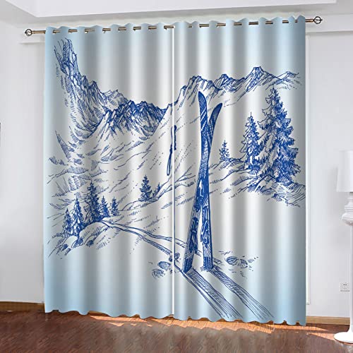 ZWYHYP 3D Kinderzimmer Verdunkelungsvorhänge Schneeberg 2X B110x H215cm 100% Polyester Geeignet Für Wohnzimmer Schlafzimmer Badezimmer Verdunkelungsvorhang Wärmeisolierter von ZWYHYP