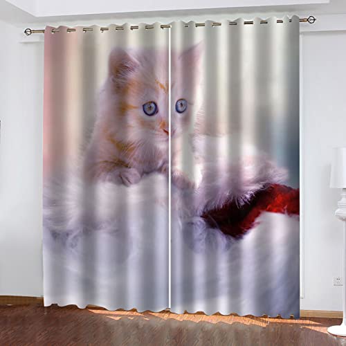 ZWYHYP 3D Kinderzimmer Verdunkelungsvorhänge Tier Katze 2X B110x H215cm 100% Polyester Geeignet Für Wohnzimmer Schlafzimmer Badezimmer Verdunkelungsvorhang Wärmeisolierter von ZWYHYP