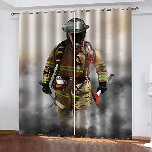 ZWYHYP 3D VerdunkelungsvorhängRauchfeuerwehrmann 2X B140x H260cm Blickdichte Gardinen Verdunkelungsvorhang Lichtundurchlässige Vorhang mit Ösen für Schlafzimmer 2er Set von ZWYHYP