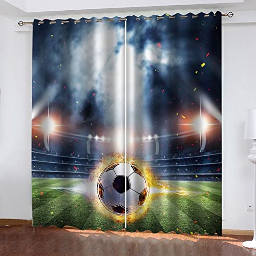 ZWYHYP Vorhang Blickdicht mit Ösen Fußballplatz 2X B140x H245cm 3D Verdunkelungsvorhang 2er Set Gardine Polyester für Schlafzimmer Kinderzimmer Wohnzimmer Dekoration von ZWYHYP