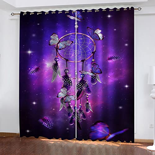 ZWYHYP Vorhang Blickdicht mit Ösen Lila Traumfänger 2X B140x H245cm 3D Verdunkelungsvorhang 2er Set Gardine Polyester für Schlafzimmer Kinderzimmer Wohnzimmer Dekoration von ZWYHYP