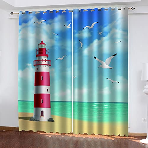 ZWYHYP Vorhang Blickdicht mit Ösen Meeresleuchtturm 2X B140x H245cm 3D Verdunkelungsvorhang 2er Set Gardine Polyester für Schlafzimmer Kinderzimmer Wohnzimmer Dekoration ZWYHYP Vorhang Blickdicht mit Ösen Meeresleuchtturm 2X B140x H245cm 3D Verdunkelungsvorhang 2er Set Gardine Polyester für Schlafzimmer Kinderzimmer Wohnzimmer Dekoration von ZWYHYP