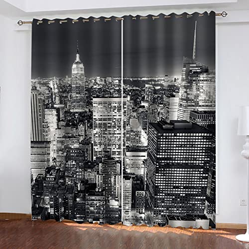 ZWYHYP Vorhang Blickdicht mit Ösen Nachtstadt 2X B140x H245cm 3D Verdunkelungsvorhang 2er Set Gardine Polyester für Schlafzimmer Kinderzimmer Wohnzimmer Dekoration von ZWYHYP