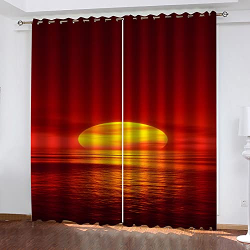 ZWYHYP Vorhang Blickdicht mit Ösen Sonnenuntergang Meer 2X B140x H245cm 3D Verdunkelungsvorhang 2er Set Gardine Polyester für Schlafzimmer Kinderzimmer Wohnzimmer Dekoration von ZWYHYP