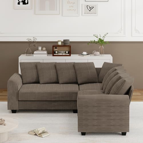 ZX Design L-Form Ecksofa mit Schlaffunktion in Cord, Sofas & Couches, L-Form Wohnlandschaft Couch für Wohnzimmer, Schlafzimmer, Apartment (Braun) von ZX Design