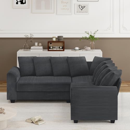 ZX Design L-Form Ecksofa mit Schlaffunktion in Cord, Sofas & Couches, L-Form Wohnlandschaft Couch für Wohnzimmer, Schlafzimmer, Apartment (Grau) von ZX Design