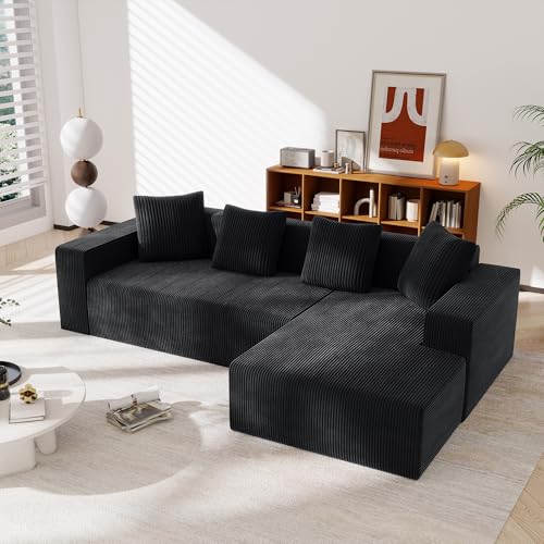 ZX Design Sofa Mit Schlaffunktion 146x261, Cord Ecksofa, L Form Eckcouch Schlafsofa, Sofas & Couches, Couch Mit Schlaffunktion Wohnzimmer Couch (Schwarz) von ZX Design
