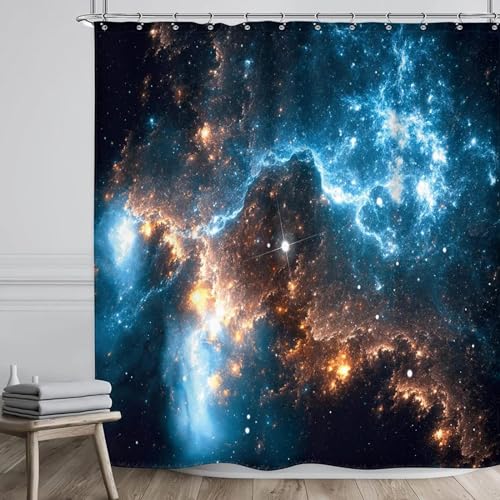 Star Galaxy Planet Duschvorhang Nebel Nacht Sternenhimmel Universum Space Fantasy Stoff wasserdicht Home Badewanne Dekor Haken 240 x 180 cm (94,49 x 70,87 Zoll) von ZXBNNN