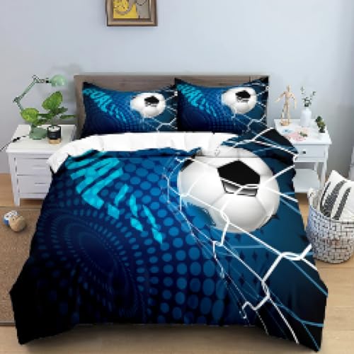 ZXBNNN 3D-Bettbezug-Set für Jungen und Teenager, Fußball, Queen-Size-Größe, Fußball-Bettbezug, Polyester-Bettwäsche-Set, weicher Twin-Bettbezug, 160 x 210 cm x 1/60 x 60 cm x 2 von ZXBNNN