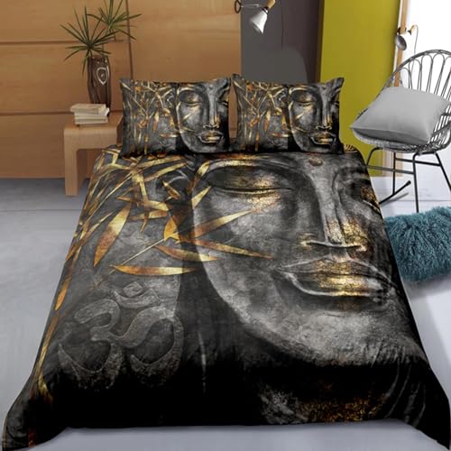 ZXBNNN Buddha-Bettbezug-Set, King-Size-Bett, Bettwäsche-Set für Jungen, Teenager, Erwachsene, Bettbezug, Kissenbezug, Polyester, Bettdeckenbezug, 200 x 200 cm x 1/80 x 80 cm x 2 von ZXBNNN