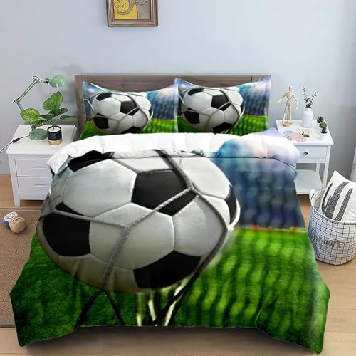 ZXBNNN Fußball Bettwäsche Set 3D Fußball Kind Bettbezug Sport Junge Heimtextilien Tröster Nordic Abdeckungen Für Bett König Voll 160x210 cm * 1/50x75 cm * 2 von ZXBNNN