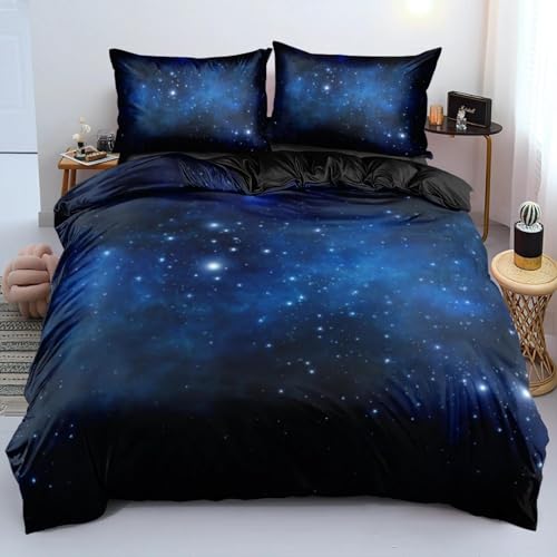 ZXBNNN Luxuriöses Galaxie-Dunkelblau-Bettwäsche-Set, Twin-Full-Queen-King-Size-Bettbezug-Set, leuchtende Sterne, Sternenhimmel, Trösterbezug, 160 x 210 cm x 1/50 x 75 cm x 2 von ZXBNNN