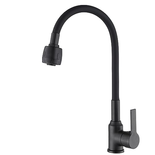 ZXC Hochdruck Küchen Armatur mit flexiblen und schwenkbaren Auslauf, moderner Einhandmischer Wasserhahn mit 2 Strahlarten Brause in Matt Schwarz von ZXC