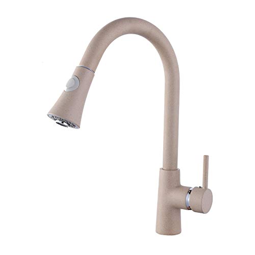 ZXC Hochdruck Profi Küchen Armatur Einhand Mischbatterie mit ausziehbarer Brause in Granit Beige von ZXC