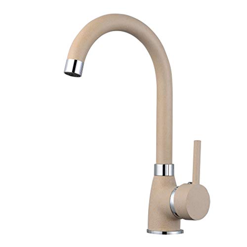 ZXC Moderne Hochdruck Schwanenhals Küchen Armatur Einhebel Mischbatterie Wasserhahn schwenkbar in Granit Beige von ZXC