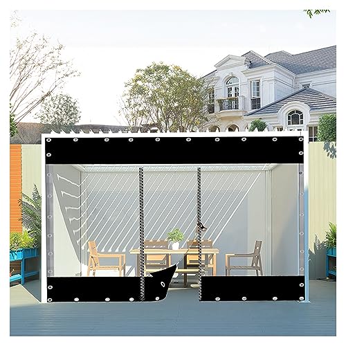 Outdoor Planenvorhänge mit Reißverschluss Tür,0,5mm wasserdichte PVC Plane mit Ösen,Pergola,Veranda,Pavillon, Transparente Seitenteile,Wetterfest,mit Reißverschluss (Size : H2.4xW2.5m/H7.8xW8.2ft) von ZXCASDF