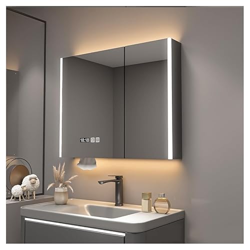 Spiegelschrank Bad mit LED Beleuchtung，Spiegelschrank Badezimmerschrank mit 3 Spielgeltüren Aufbewahrungsschrank Wandschrank Medizinschrank Hängeschrank for Badezimmer(Color:A1,Size:W100*H70cm/W39.4*H von ZXCASDF