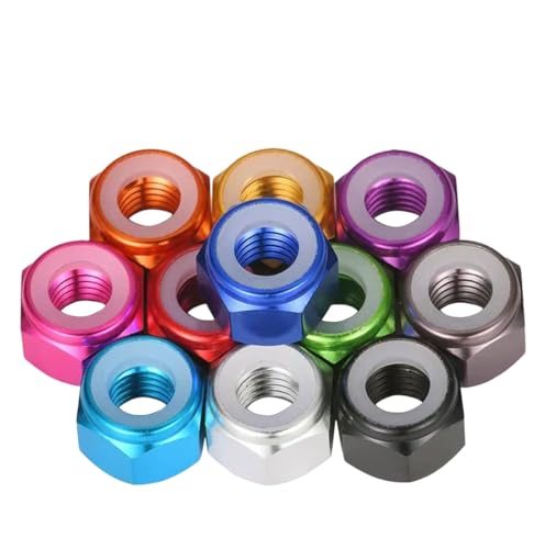 Anti-Lockerungsmutter aus Aluminiumlegierung, bunt eloxierte dekorative Mutter mit Nylon-Anti-Backlash-Ring, Verriegelung gegen Vibration, M2-M8(Purple,M2) von ZXCFGH